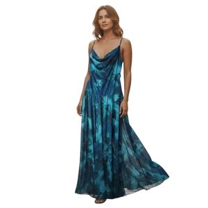 BTFBM Elegant Blue Floral Maxi Dress Size XXL